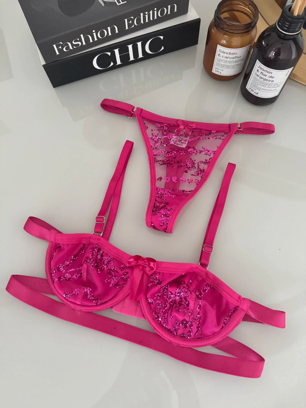 Conjunto Divine - Sutiã com Fita e Calcinha de Tule Fio