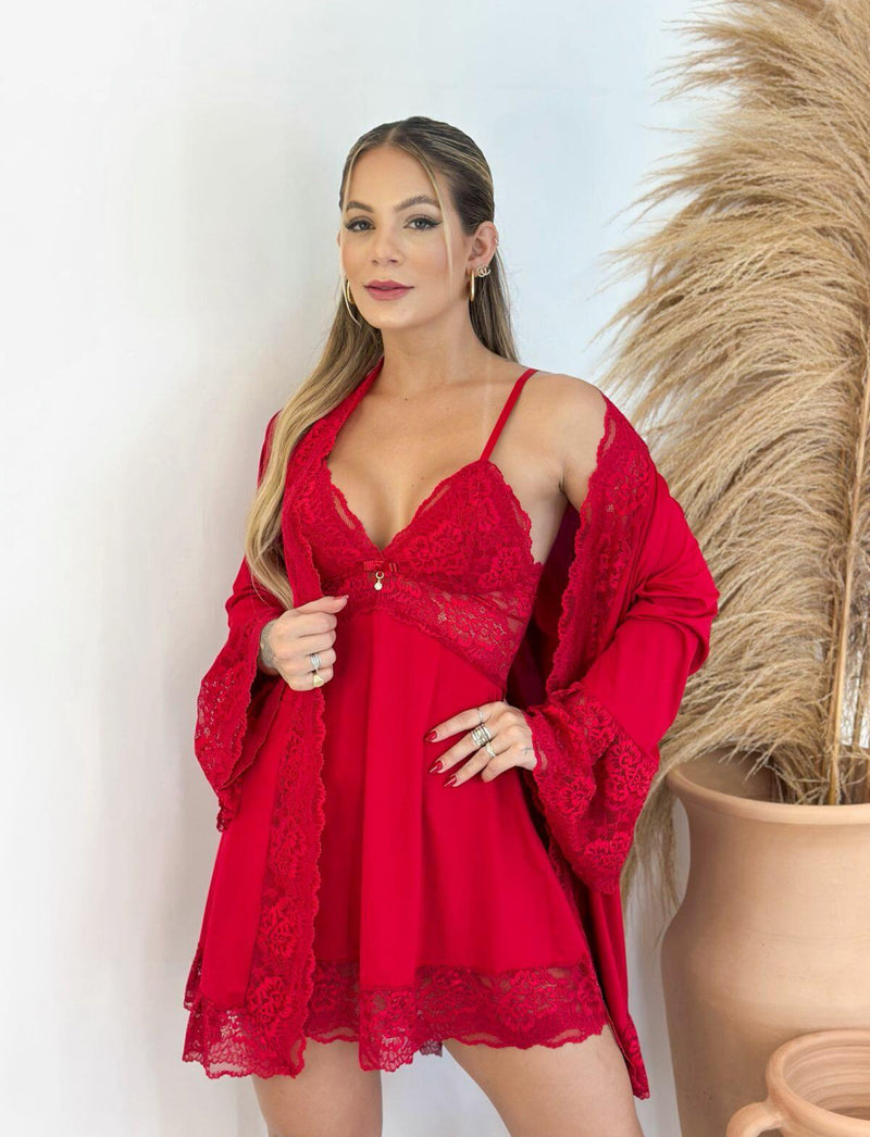 Camisola Sedutora e Robe - Com calcinha