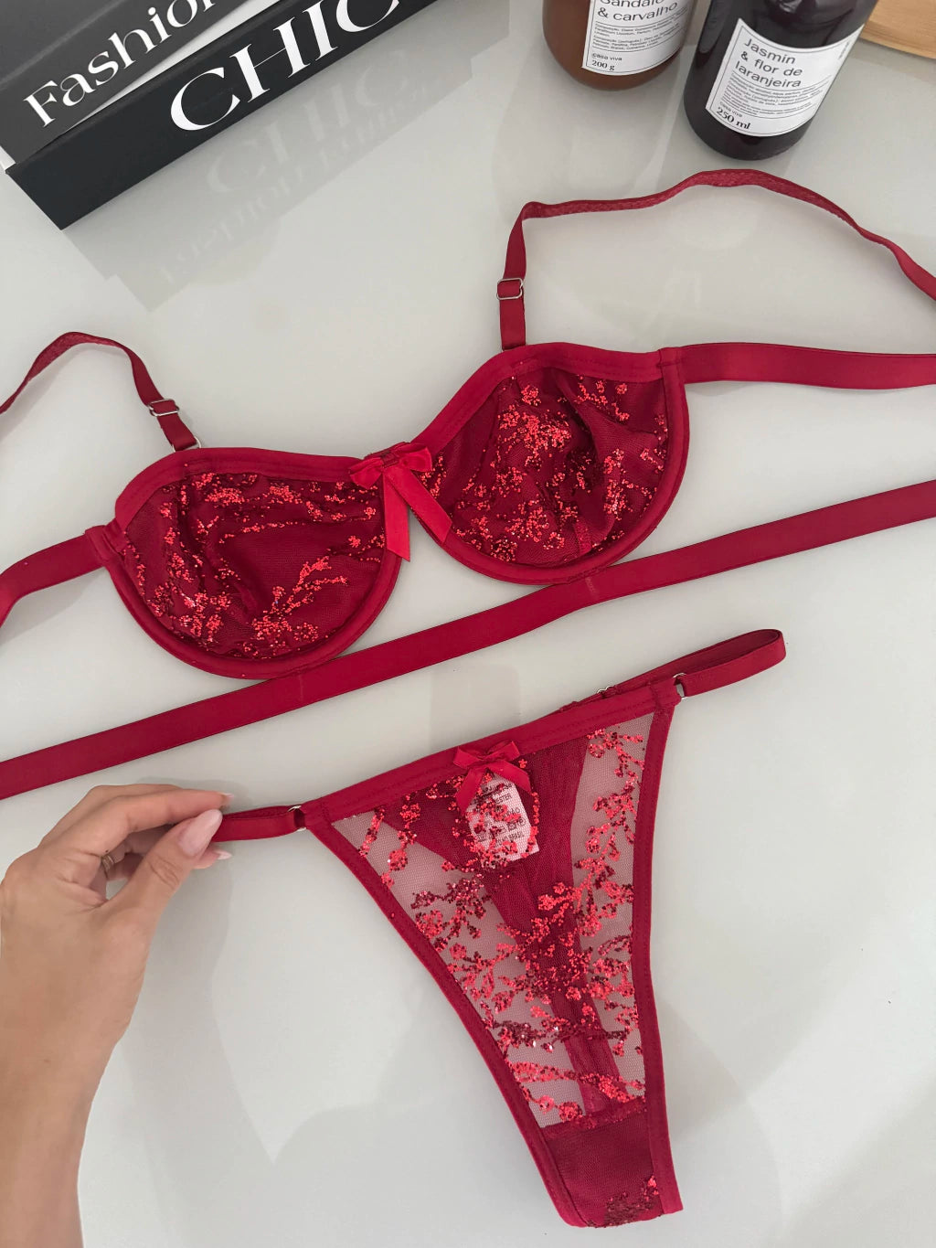 Conjunto Divine - Sutiã com Fita e Calcinha de Tule Fio