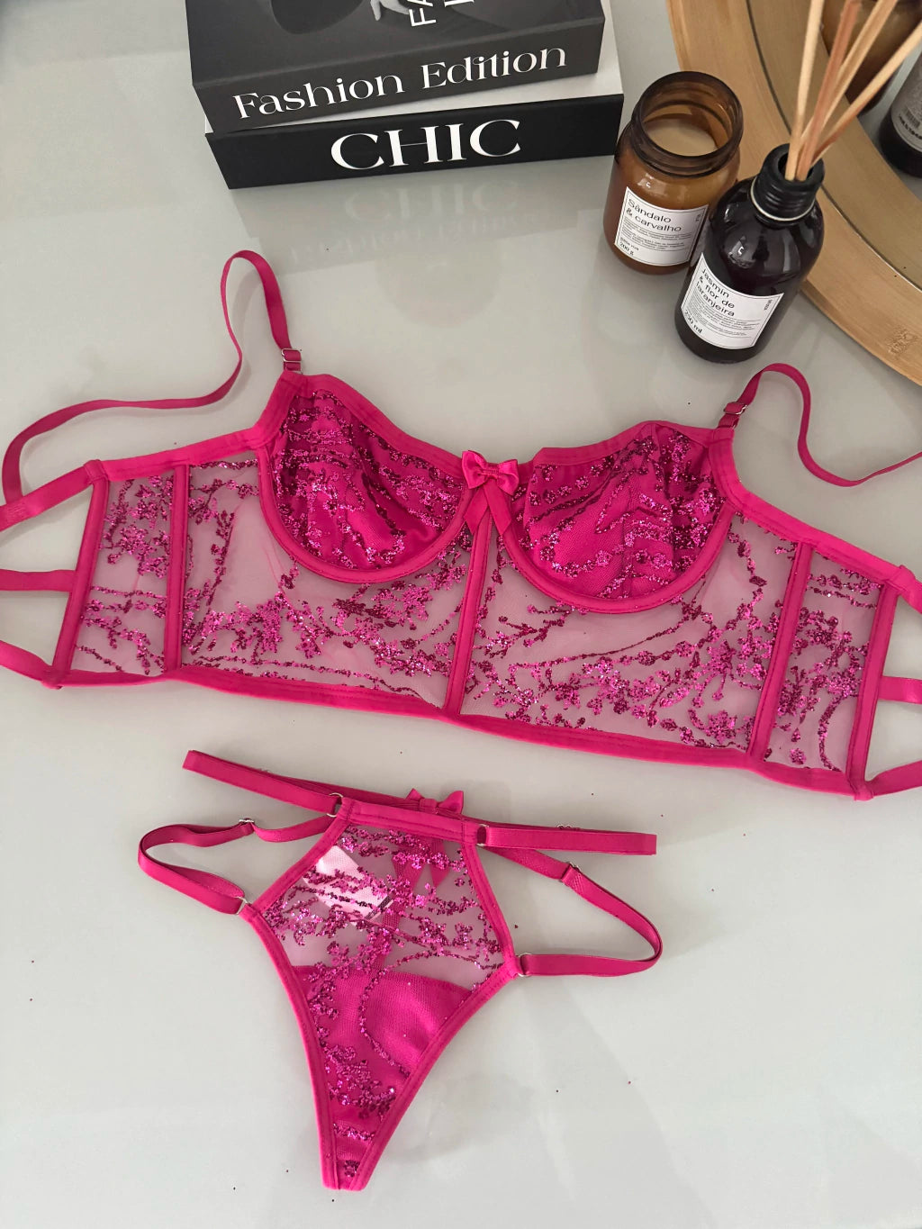 Conjunto Lux - Corset de Tule com Aro e Calcinha de Tule