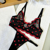 Lingerie Love de Tule - Preto com Vermelho